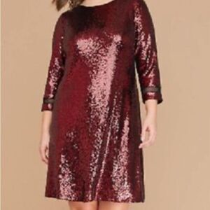 Lane Bryant red/maroon sequins 3/4 sleeve midi dress size 28